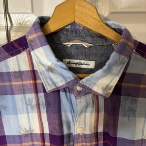 Tommy Bahama Mens Plaid & Palm Trees Cotton Button Down Shirt Multicolor XL